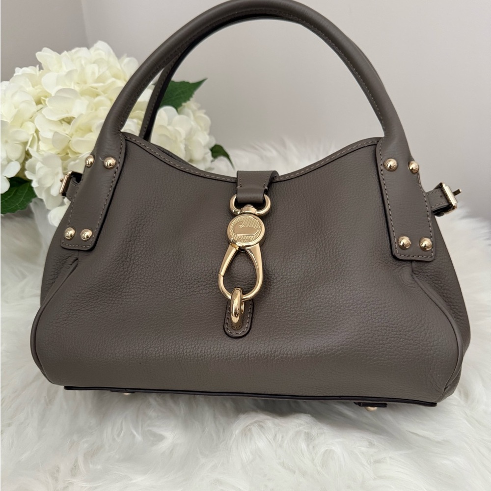 Dooney & Bourke Gray and Gold Shoulder Bag with Classic Design